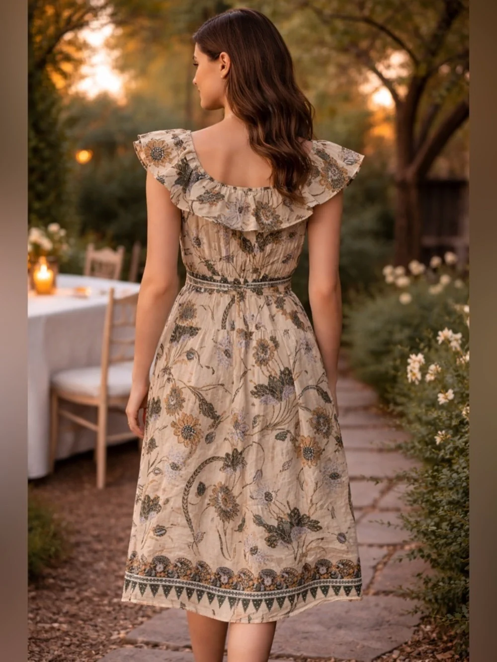 Ulla Johnson Yellow Floral Butterfly Midi Dress Sz 2 Boho Cotton Belted - Picture 2 of 11